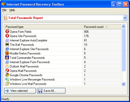 Internet Password Recovery Toolbox 2.1 software screenshot