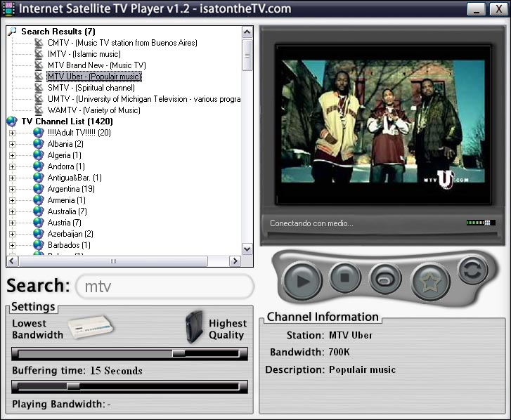 Internet Satellite TV Player 1.2 software screenshot
