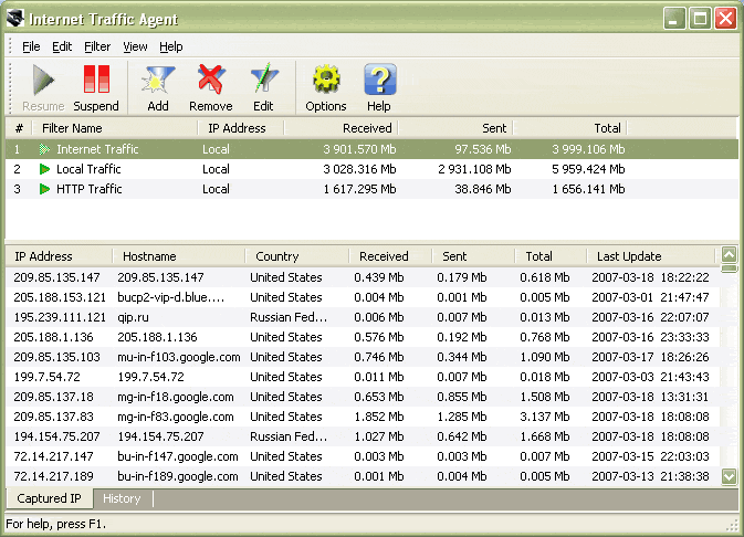 Internet Traffic Agent 2.5.1 software screenshot