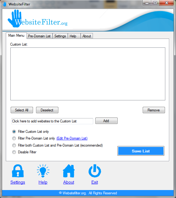 Internet Website Filter 1.0 software screenshot