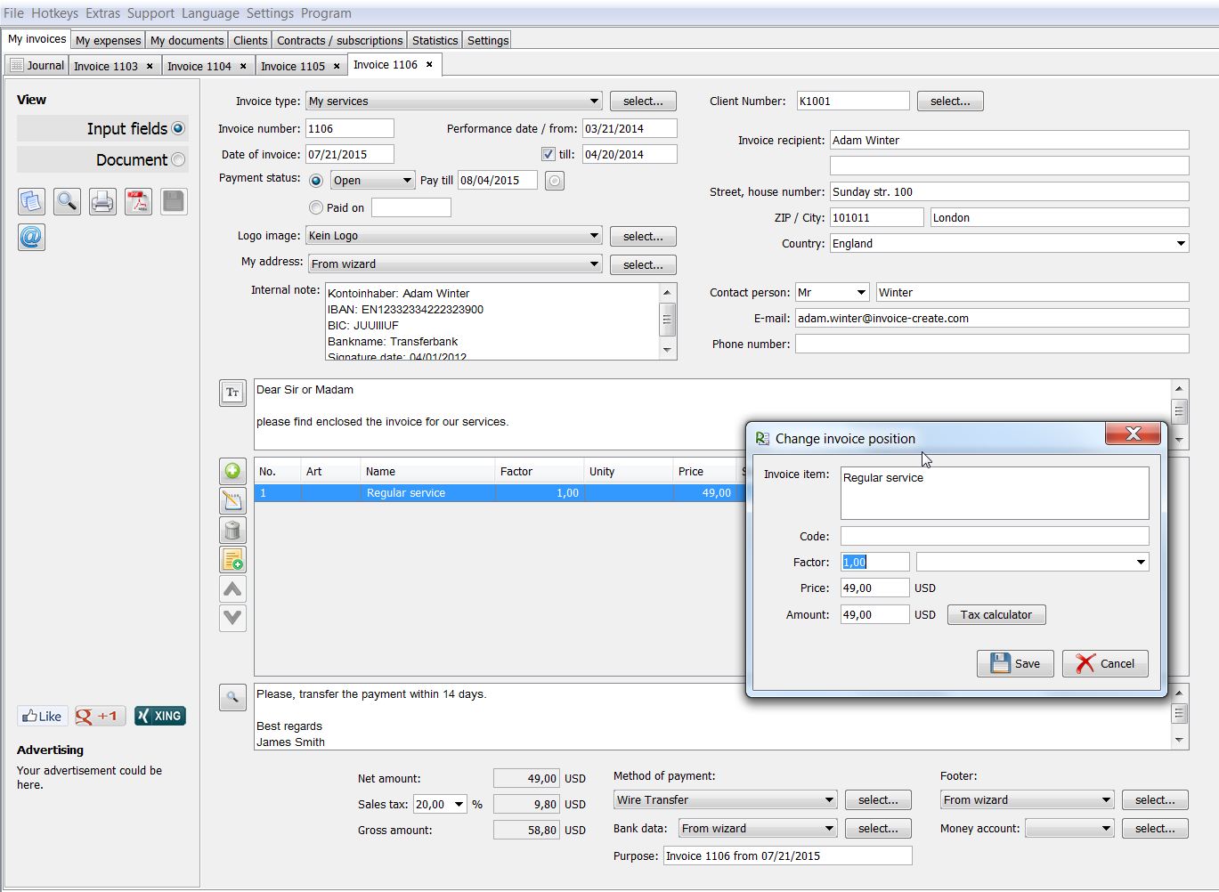Invoice Creator 2.10.40 software screenshot