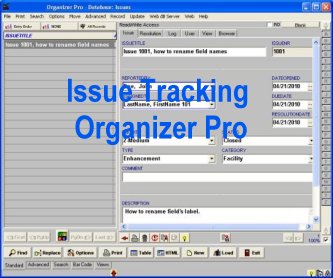Issue Tracking Organizer Pro 3.0 software screenshot