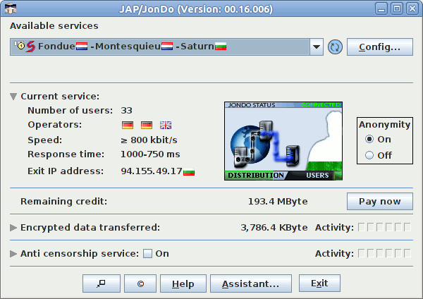 JAP/JonDo 00.19.001 software screenshot