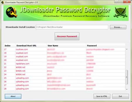 JDownloader Password Decryptor Portable 2.0 software screenshot