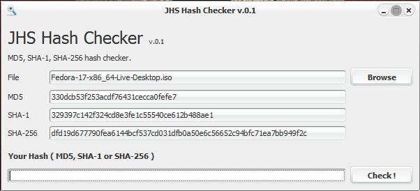JHS Hash Checker 0.2 software screenshot
