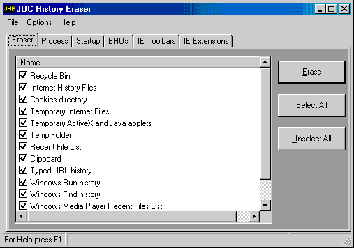 JOC History Eraser 1.00 software screenshot