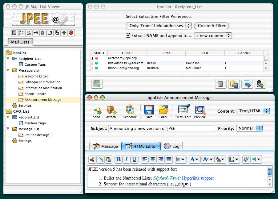 JPEE Email Utility (Mac OS X) 5.3.2 software screenshot