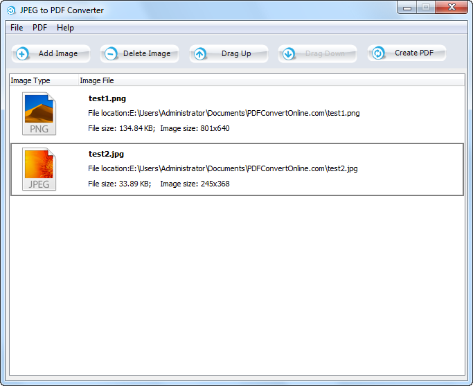 JPEG to PDF Converter 1.0 software screenshot