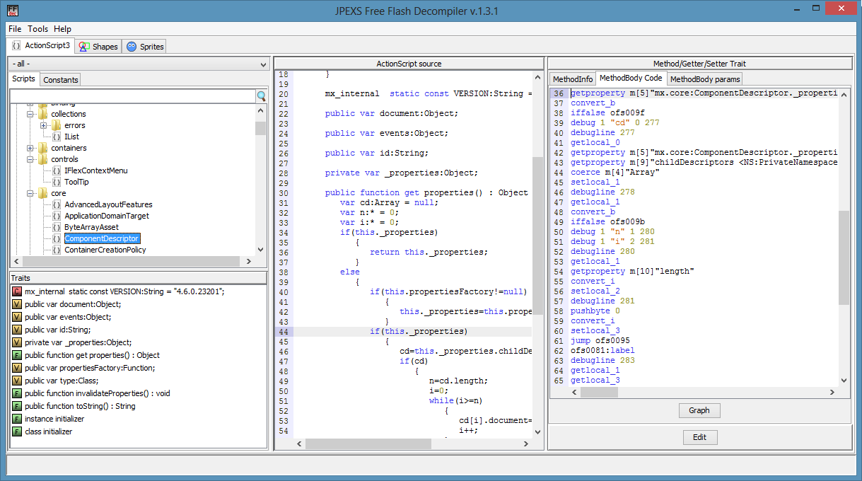 JPEXS Free Flash Decompiler 9.0.0 software screenshot
