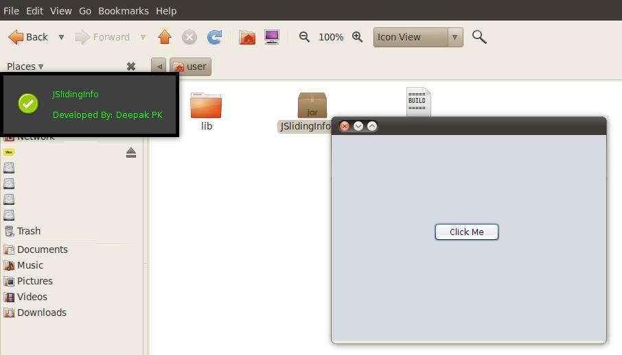 JSlidingInfo 0.1 Alpha software screenshot