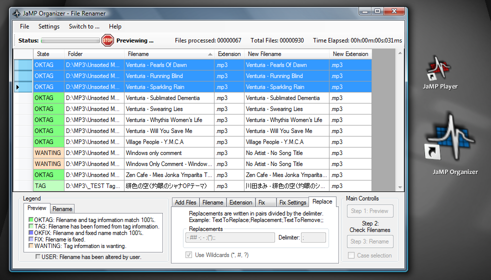 JaMP Organizer 2.2.0.0 software screenshot