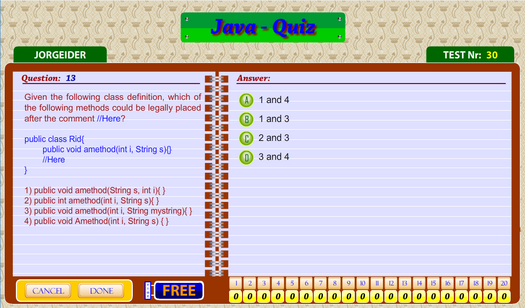 Java - Quiz 1.0 software screenshot