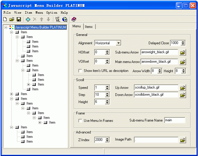 Javascript Menu Builder PLATINUM 2006 1.0 software screenshot