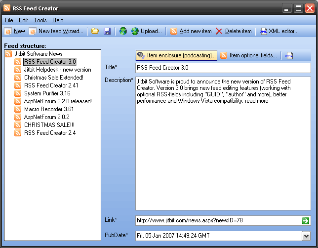 Jitbit RSS Feed Creator 3.77 software screenshot