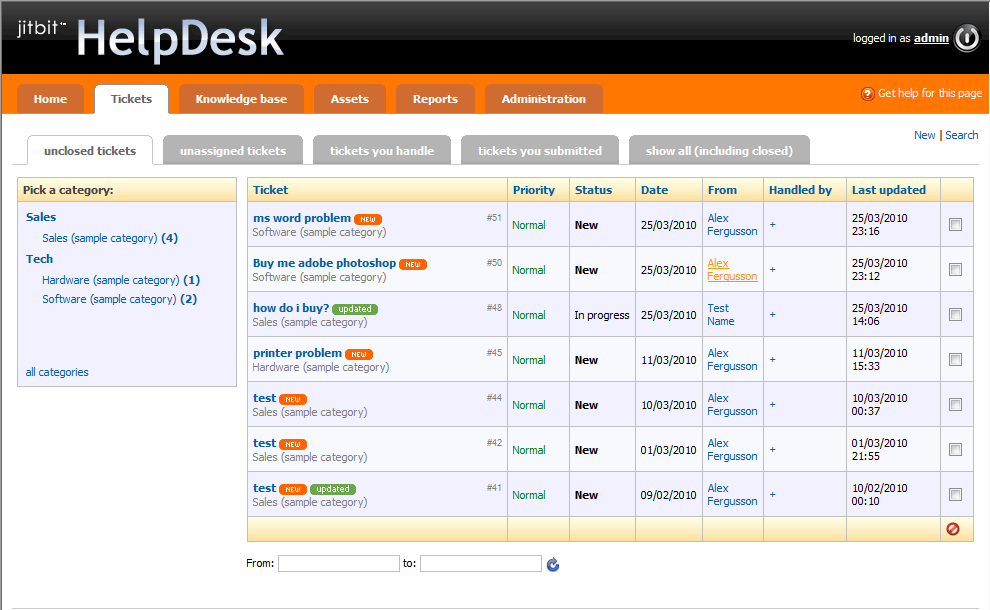 Jitbit Web-Based HelpDesk 6.0.6 software screenshot
