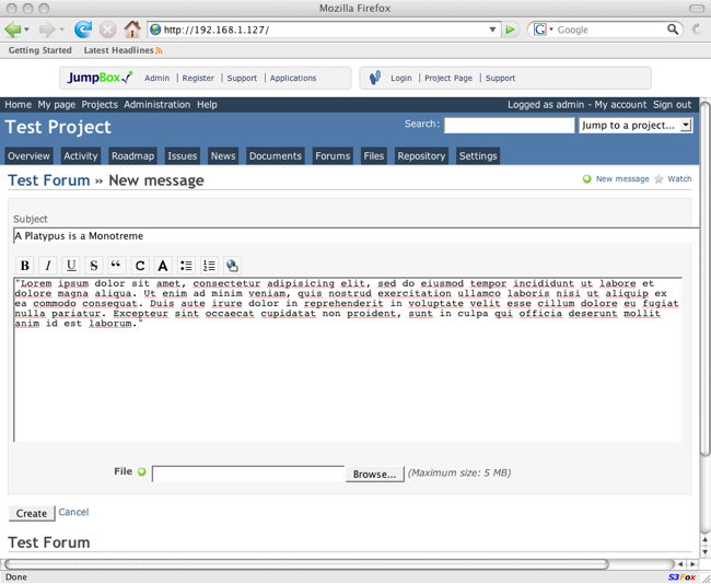 JumpBox for the Redmine Project Management and Issue Tracking System 1.7.7 software screenshot