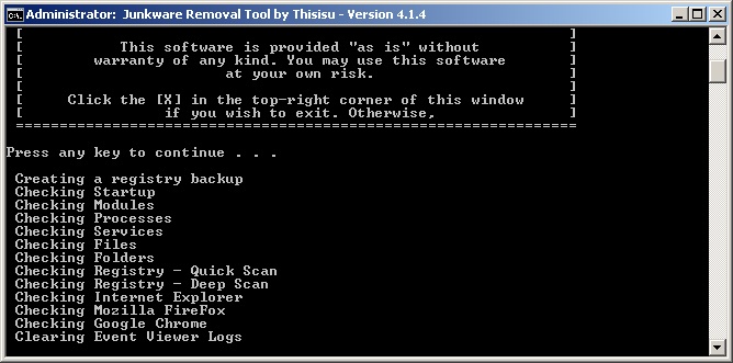 Junkware Removal Tool - JRT 8.1.2 software screenshot