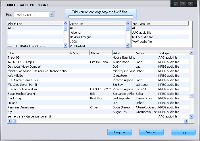 KIKEE iPod to PC Transfer 3.0 software screenshot