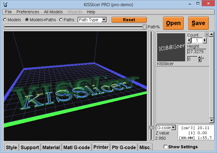 KISSlicer 1.1.0.14 software screenshot