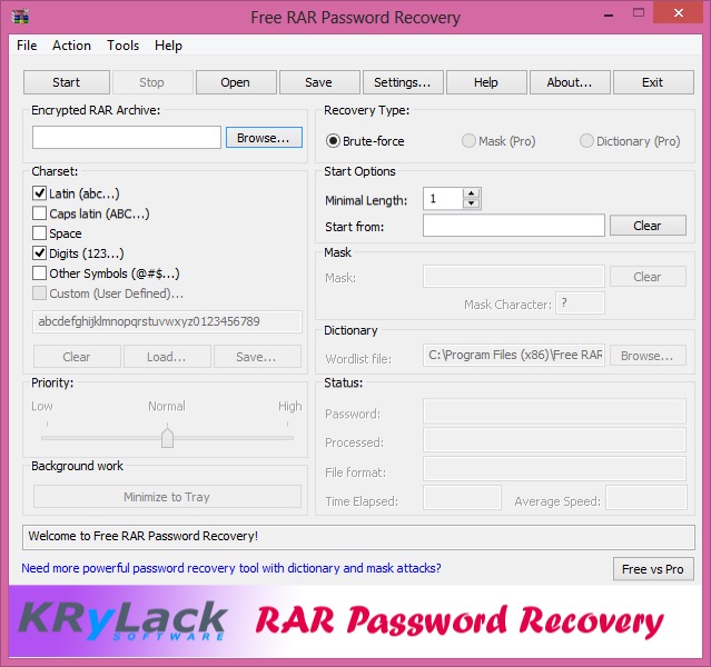 KRyLack RAR Password Recovery 3.60.68 software screenshot