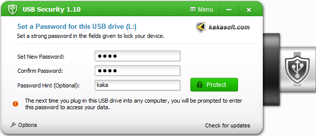 Kaka USB Security 1.65 software screenshot