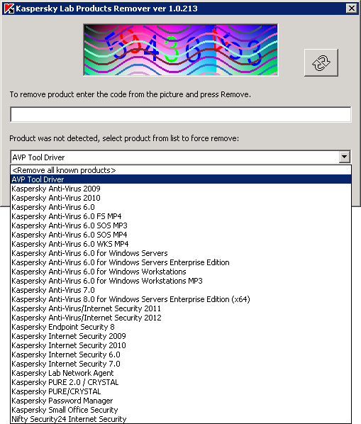 Kaspersky Lab Products Remover 1.0.1246.0 software screenshot