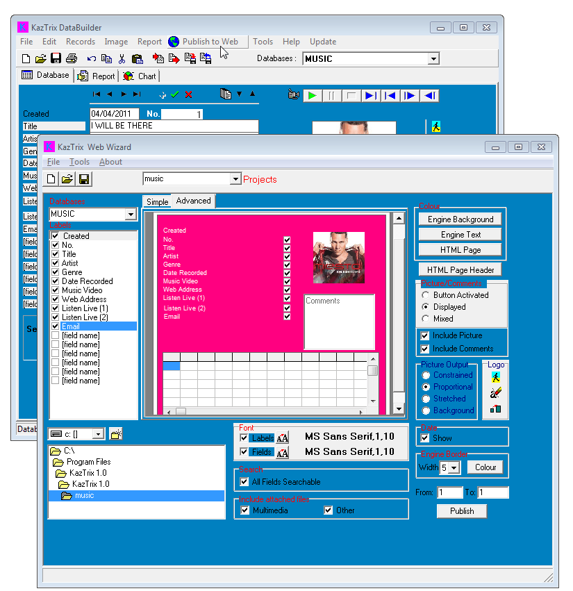 KazTrix Web-Ready Database Builder 1.0 software screenshot