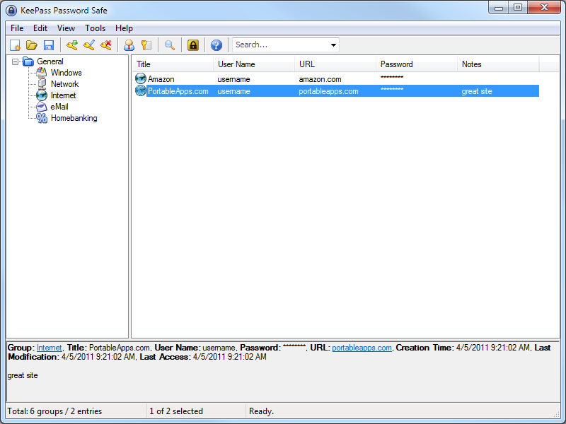 KeePass Password Safe Portable 1.30 software screenshot