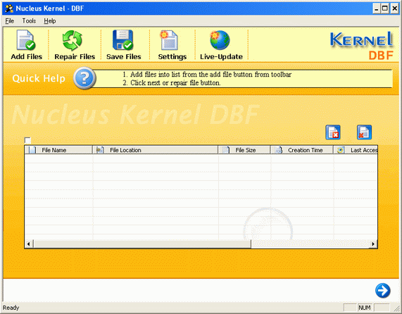 Kernel DBF - Repair corrupt DBF files 5.01 software screenshot