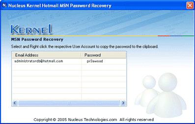 Kernel Hotmail MSN Password Recovery 4.01 software screenshot