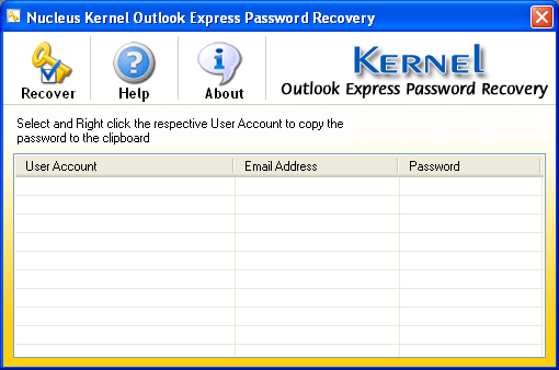Kernel Outlook Express Password Recovery 10.08.01 software screenshot