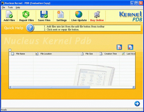 Kernel Palm PDB - File Repair Software 4.03 software screenshot