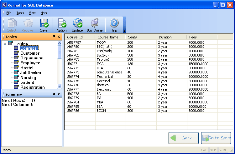 Kernel SQL Database Recovery 11.07.01 software screenshot