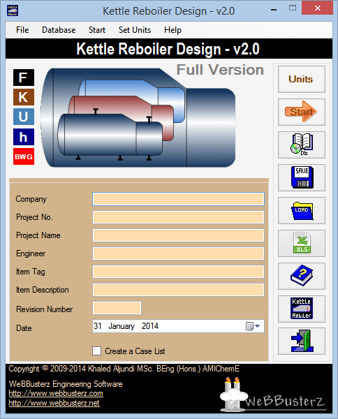 Kettle Reboiler Design 2.0 software screenshot