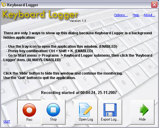Keyboard Logger 1.7 software screenshot