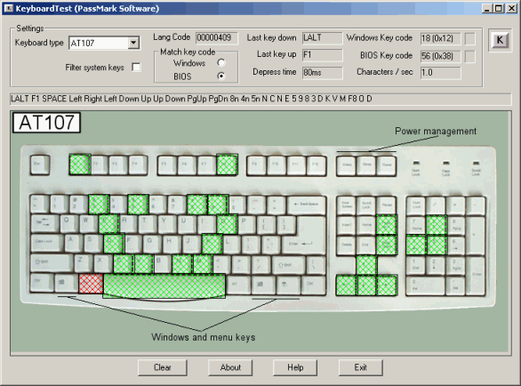 KeyboardTest 3.2.1001 software screenshot