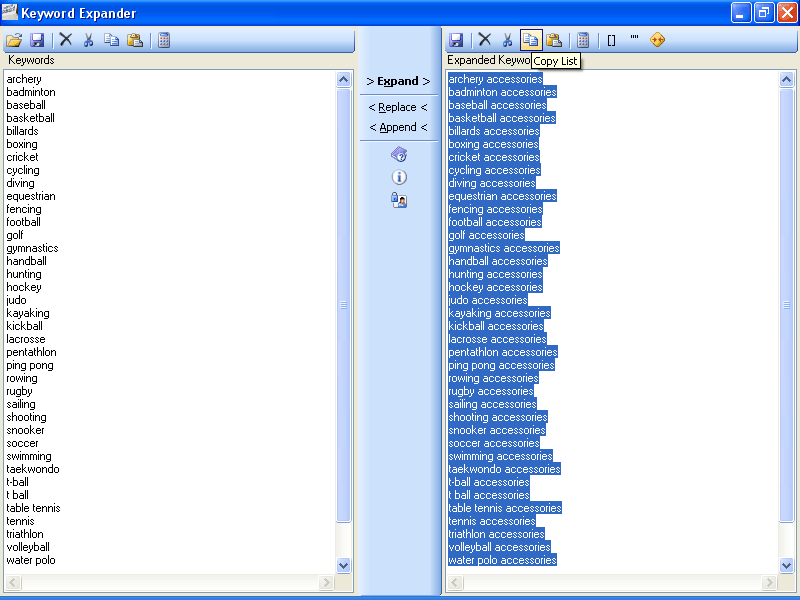 Keyword Expander 1.5 software screenshot