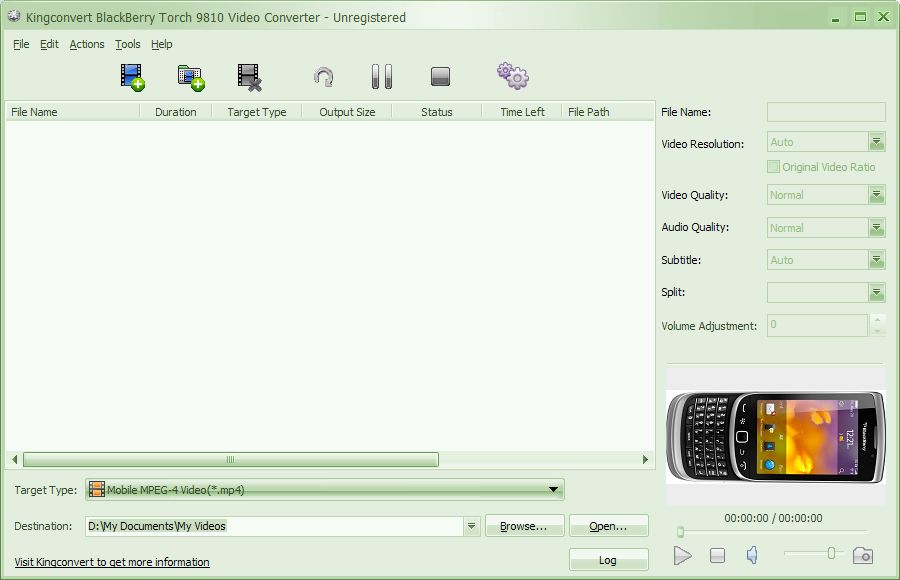 Kingconvert BlackBerry Torch 9810 Video Converter 5.3 software screenshot