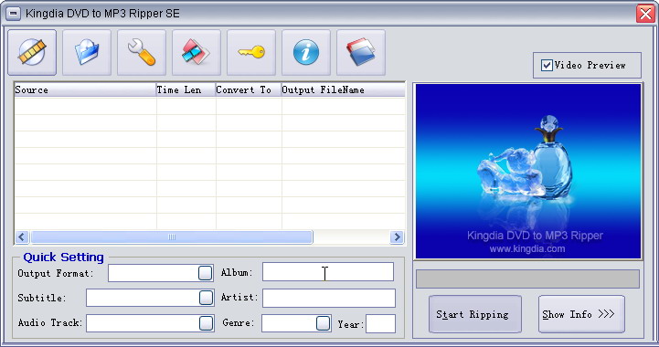Kingdia DVD to MP3 Ripper 3.7.12 software screenshot