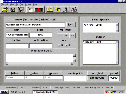 Kinship Archivist 3.1.p software screenshot