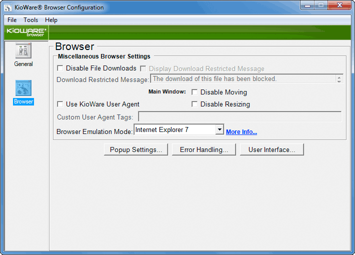 KioWare Browser 7.3.0.0 r1218 software screenshot