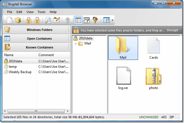 Kryptel 7.4.1 software screenshot