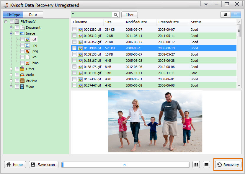 Kvisoft Data Recovery 1.5.0 software screenshot