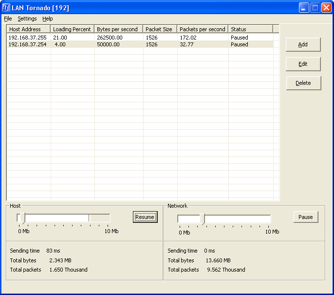 LAN Tornado 1.3 software screenshot
