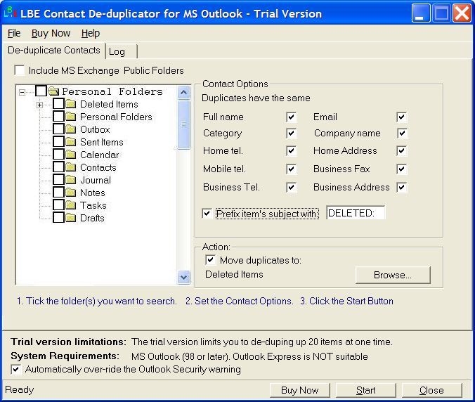 LBE Contact Deduplicator for MS Outlook 3.2.2 software screenshot