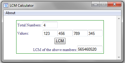 LCM Calculator 1.0 software screenshot