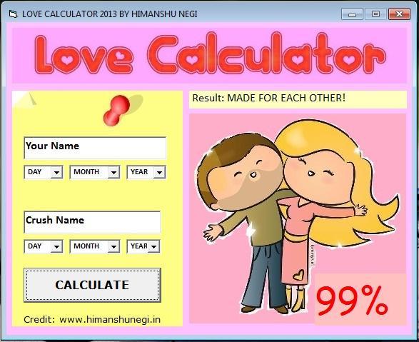 LOVE CALCULATOR 2013 1.0.0.0 software screenshot