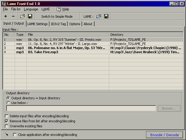 Lame Front-End 1.0 software screenshot