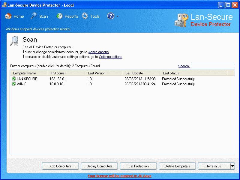 Lan-Secure Device Protector Workgroup 2.4 software screenshot