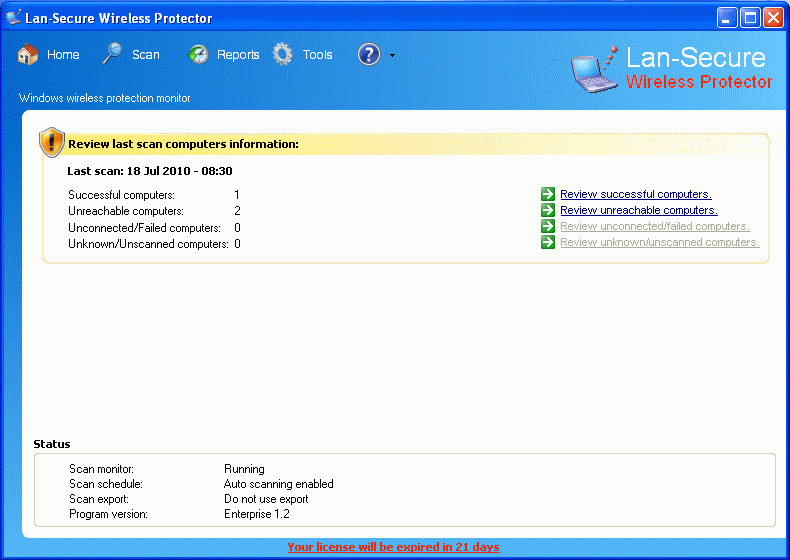 Lan-Secure Wireless Protector Workgroup 4.6 software screenshot